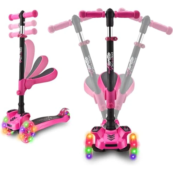 Hurtle 3-Rad-Roller Stand & Cruise, Klapp-Kick-Roller mit verstellbarer Höhe, rutschfestem Deck und blinkenden Radlichtern für Kinder zwischen 2 und 12 Jahren – Bild 1