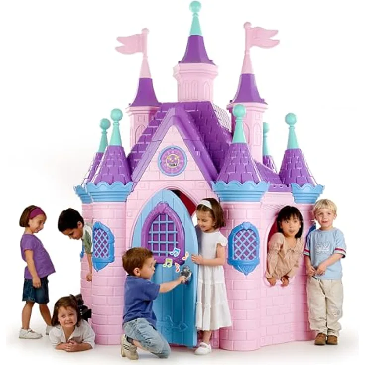 FEBER Spielburg für Kinder, Spielzeugpalasthaus mit 9 Türmen, wetterbeständig, 123 x 100 x 102 cm