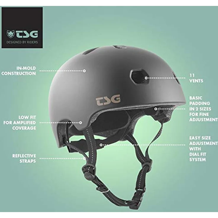 TSG Meta Solid Color Halbschalenhelm, Satin black, L/XL - In-Mold Konstruktion, Austauschbare Pads, Reflektierende Gurte – Bild 4