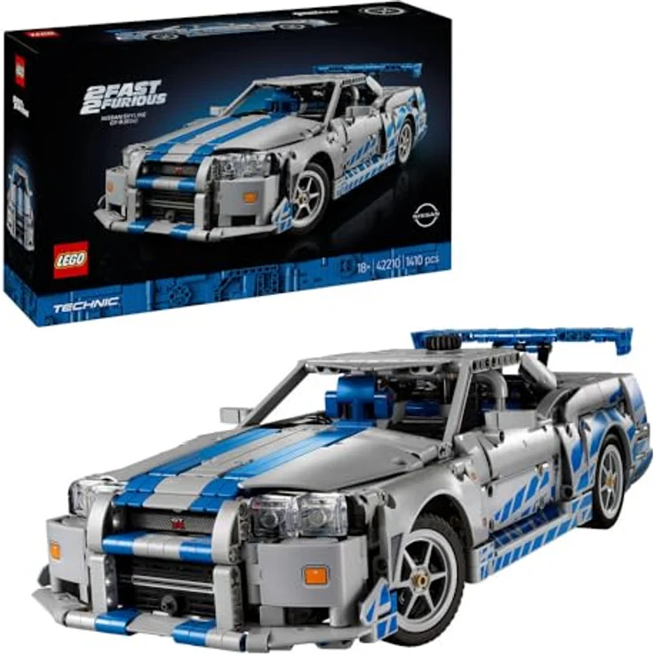 LEGO Technic 42210, 2 Fast 2 Furious Nissan Skyline GT-R (R34) Flitzer Bausatz, 1.410 Teile, mit Driftfunktion und 6-Zylinder-Motor, Mehrfarbig – Bild 1