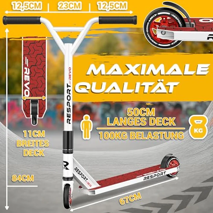 RE:SPORT REVO Stunt Scooter, Profi Kickscooter mit ABEC 9 Kugellagern, 100mm PU Rädern, ergonomischen Griffen und Ständer, für Kinder & Erwachsene – Bild 7