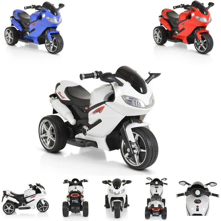Moni Kinder Elektromotorrad Comet HZBB-1188 drei Räder Musik, MP3, Rückwärtsgang weiß