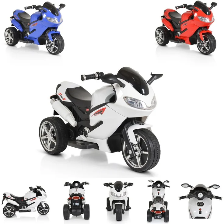 Moni Kinder Elektromotorrad Comet HZBB-1188 drei Räder Musik, MP3, Rückwärtsgang weiß