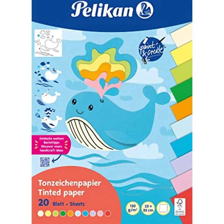 Pelikan Tonpapier Block 23 x 33 cm, 20 Blatt in 10 Farben, Summer