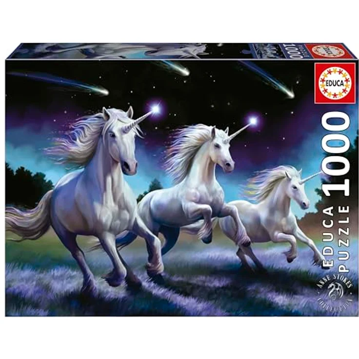 Educa 1000 Teile Puzzle für Erwachsene, Einhörner von Anne Stokes, 68 x 48 cm, inkl. FixPuzzle Kleber, ab 14 Jahren – Bild 1