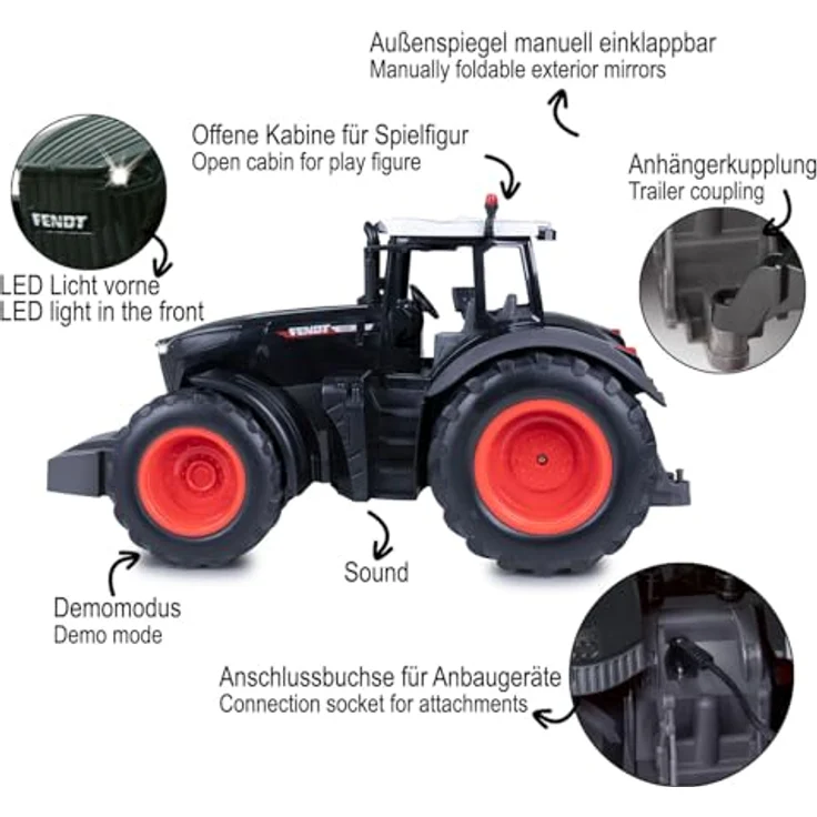 JAMARA Fendt 1050 Vario 1:16 Black Special Edition, Ferngesteuertes Traktor-Spielzeug mit 2,4 GHz Steuerung, LED-Beleuchtung und RC-Plug-System – Bild 4