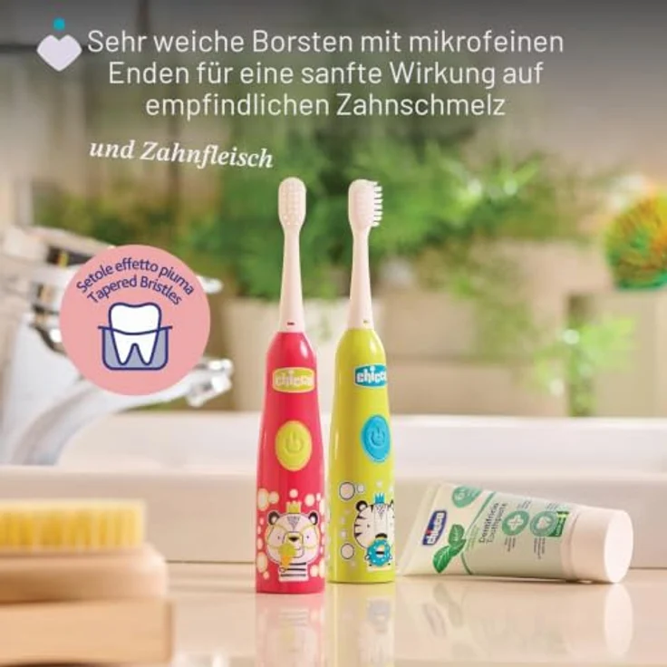 Chicco Elektrische Zahnbürste für Babys, kabellos mit weichem Vibrationskopf und sanften Borsten, geeignet für Kinder ab 3 Jahren, Tiger und Panda Design – Bild 4