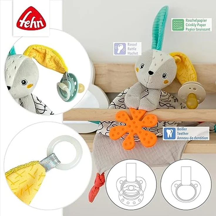 Fehn Schmusetuch Baby Spielzeug Hase - Schnuffeltuch für Neugeborene - Einschlafhilfe zum Knuddeln, Greifen - Kuscheltier Handpuppe - Kuscheltuch Schlaftier für Babys und Kleinkinder ab 0+ Monaten – Bild 4