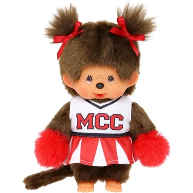 Monchhichi Plüschfigur Mädchen im Cheerleader-Kleid 20 cm Monchhichi Puppe zwei Zöpfchen, braun – Bild 3