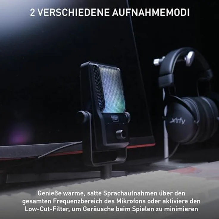 CHERRY XTRFY NGALE R, Premium-USB-Mikrofon für Aufnahmen, Gaming & Streaming, Cardioid, Plug & Play, Low-Cut-Filter, RGB-Beleuchtung, Retro-Design, Schwarz – Bild 4