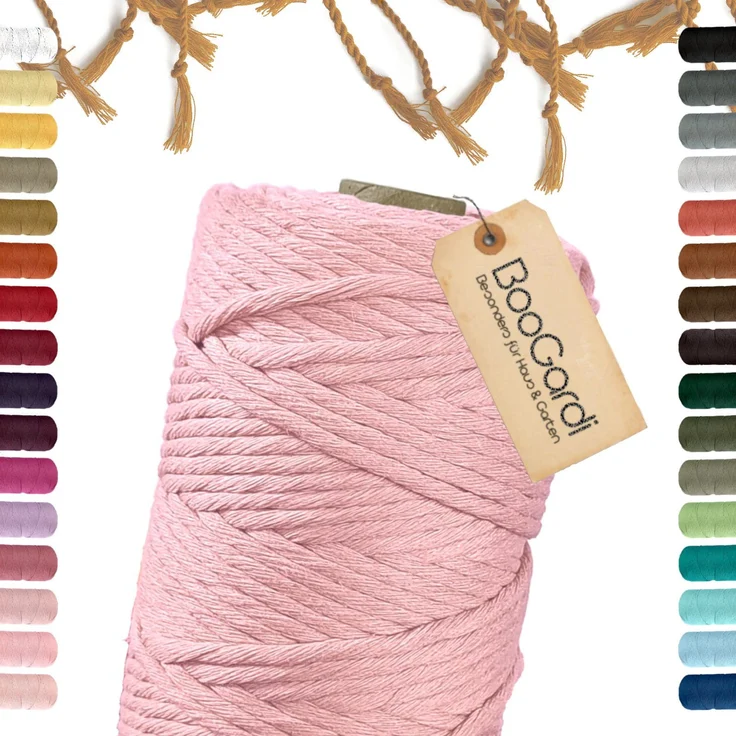 BooGardi Makramee Garn Bastelgarn, (5mm x 100m 100% Baumwolle), Rosa 2 Stärken Macramee Kordel Band – Bild 1