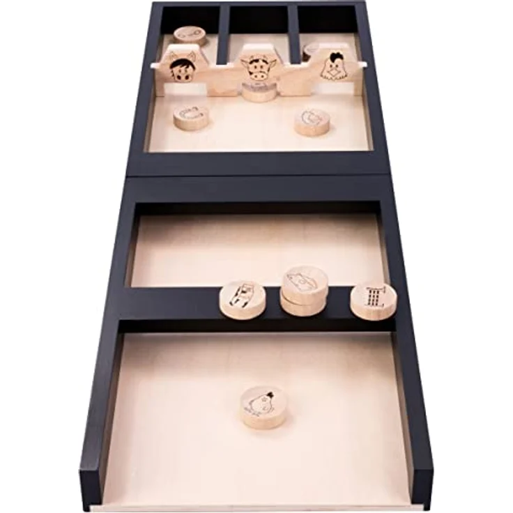 Engelhart Sjoelbak Spiel Bauernhof 80 cm - 2 Teilen für Kinder Holzen Scheiben - Holland Billard Shuffleboard Holz, Familienspiel aus Holz mit Farm-Motiv und 10 Pucks – Bild 4