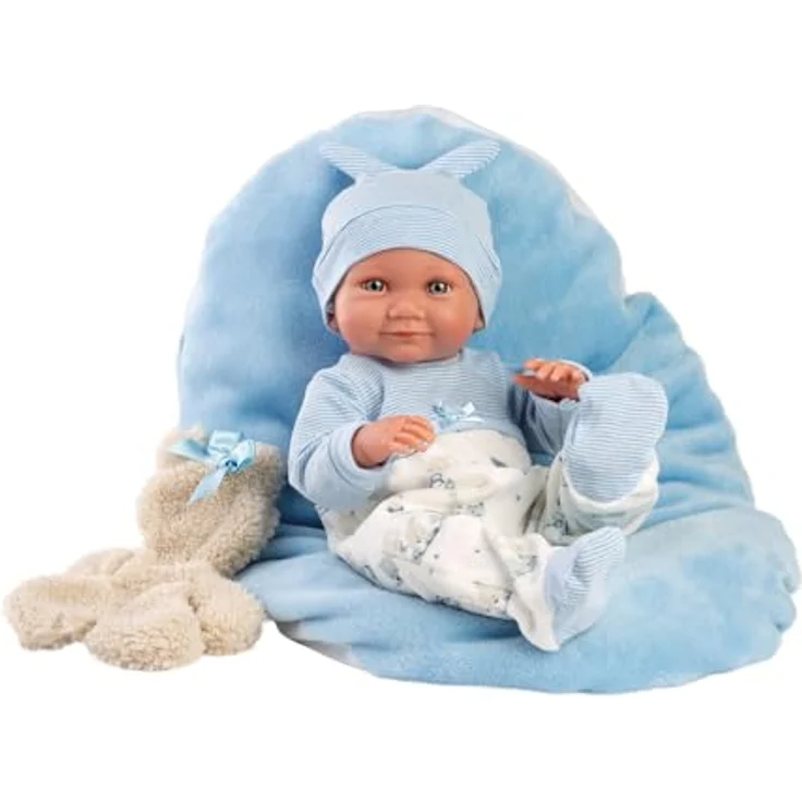 Llorens Babypuppe Nico mit Kissen, blau, 40cm, Made in Europe – Bild 3