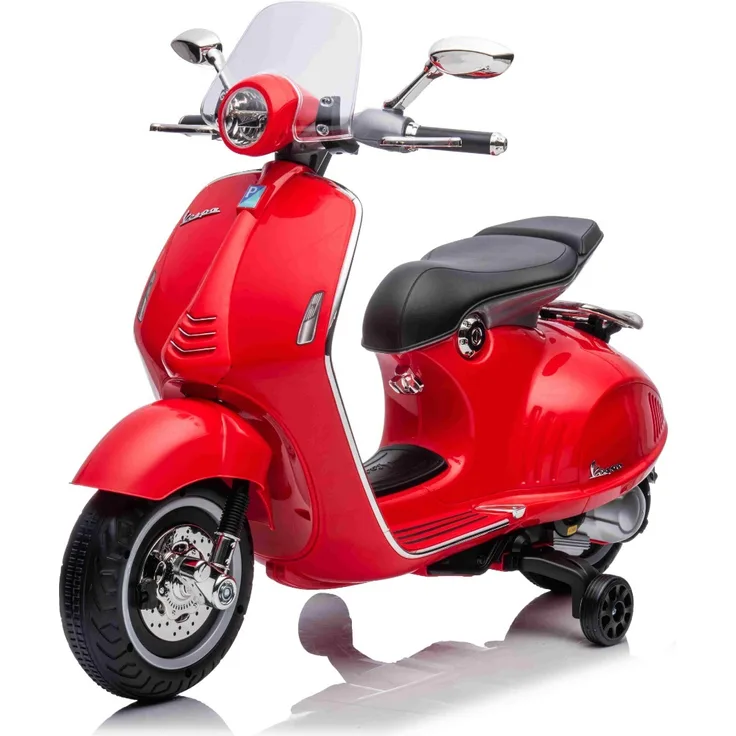 Beneo Elektrischer Aufsitz-Scooter Vespa 946, rot, mit Rückwärtsgang, 2 x 30-W-Motoren, Zusatzräder, Ledersitz und MP3-Player mit USB-Eingang