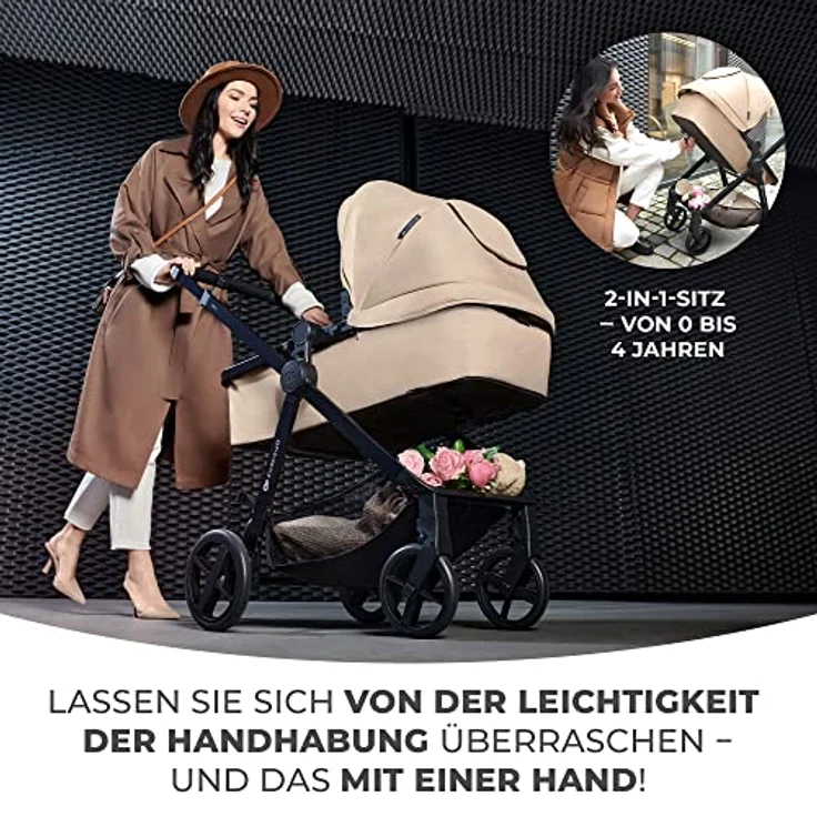 KinderKraft Newly 3in1 Mink Pro, Kombikinderwagen in Moonlight Grey mit einfachem Klappsystem und verstellbaren Elementen – Bild 2