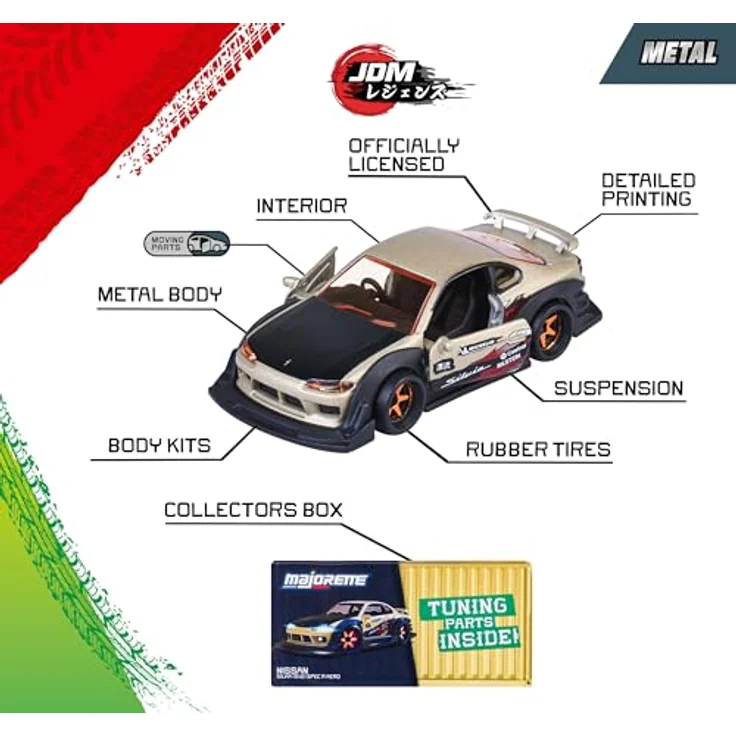 Majorette Japan Series Deluxe, Modellauto aus Metall (7,5 cm) in zufälliger Farbwahl - inkl. Tuning-Teil & Sammelbox, ab 5 Jahre, mit Freilauf und Federung – Bild 4