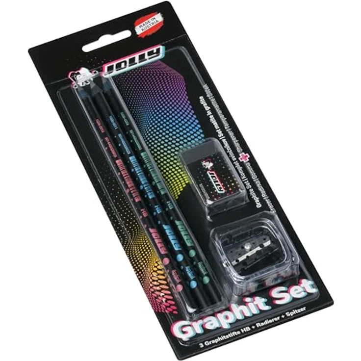 JOLLY Next Generation Graphit Set 3 Graphitstifte HB Schwarzes Holz mit Radierer und Spitzer – Bild 2