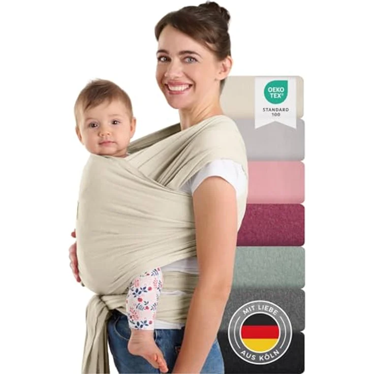 Laleni Tragetuch für Neugeborene, 5,10 m lang aus OEKO-TEX zertifizierter Baumwolle, ergonomisch, beige, für Babys bis 15 kg – Bild 1