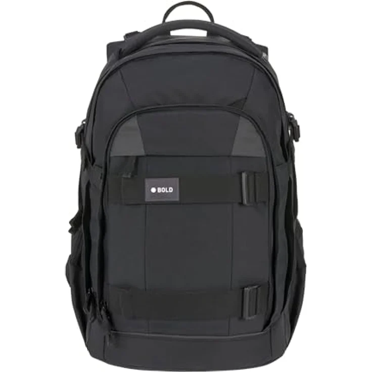 LÄSSIG BOLD Origin Schulrucksack, ergonomisch, höhenverstellbar, 30 l, schmutz- und wasserabweisend, schwarz mit Reflektoren – Bild 1