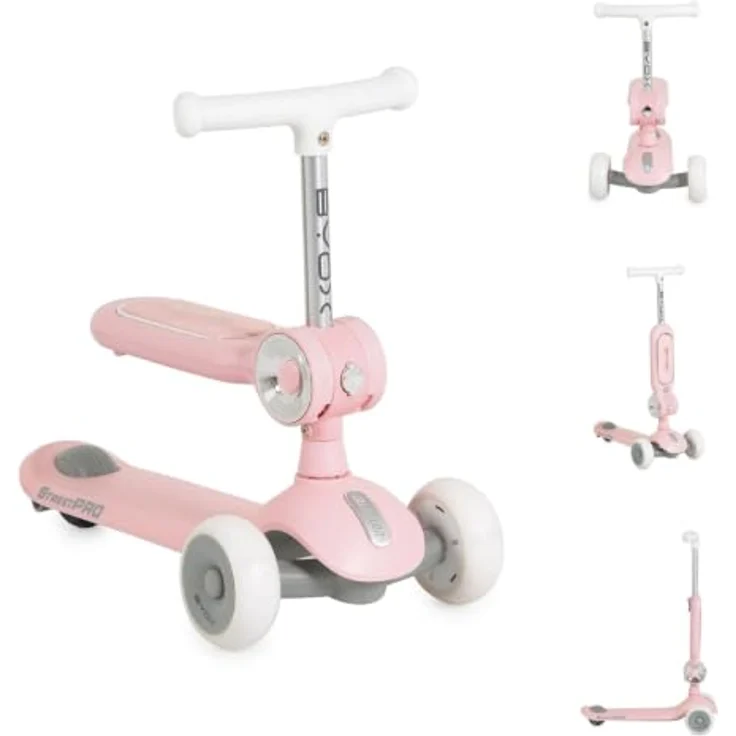 Byox Kinderroller StreetPro 2in1, Laufrad mit PU-Rollen, Musik- und Lichteffekten, höhenverstellbar, rosa – Bild 1