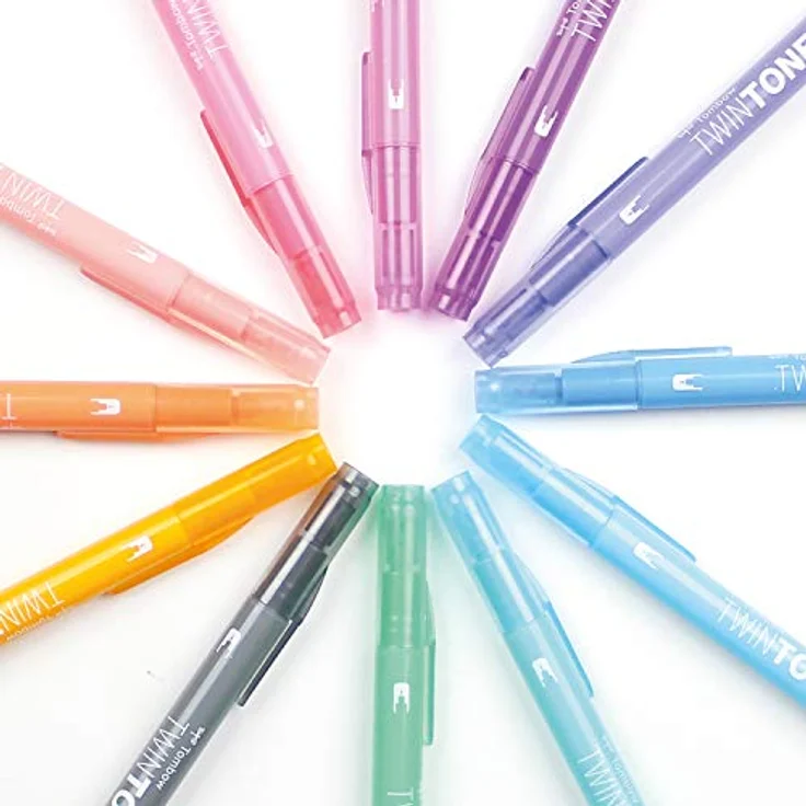 Tombow WS-PK-12P-2 Twintone Marker Set 12-Pack, Dual-Tip, Pastel, bunt, Filzstifte mit zwei Spitzen, wasserbasierte Farben, ideal für Journaling und Lettering – Bild 3