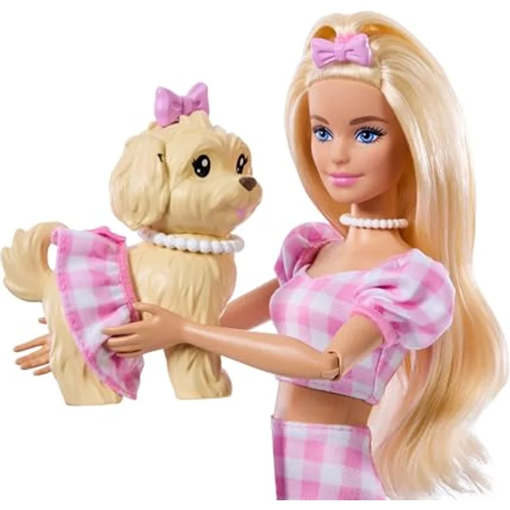 Barbie Zwillingslook Anziehpuppe mit Schleife und Haustier, inklusive stylischen Accessoires – Bild 4