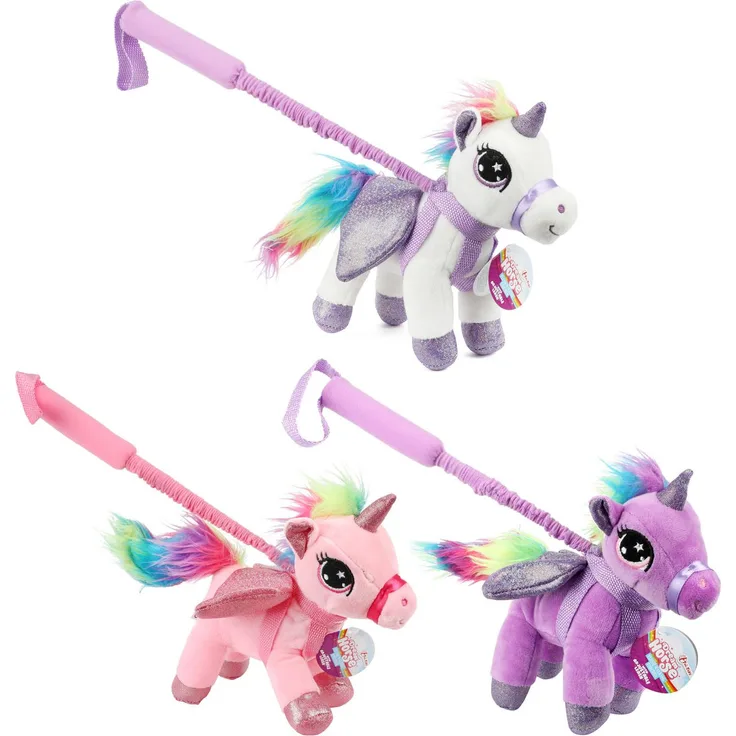 Toi-Toys Einhorn Knuddel mit Gehstock, Kuscheltier mit Glitzerflügeln und Regenbogenschwanz, assortiert