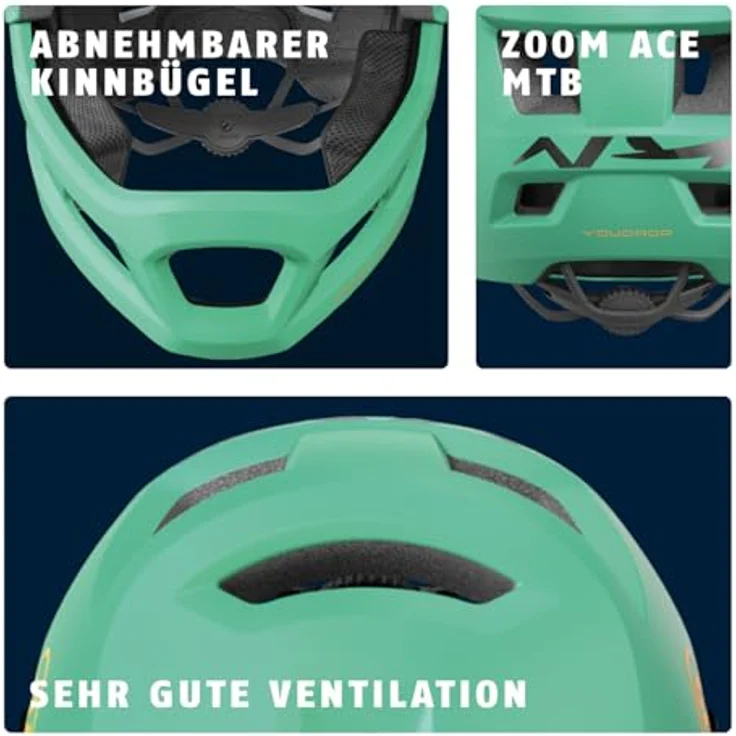 ABUS MTB-Helm YouDrop FF - Fullface-Helm für Kinder und Jugendliche - Hellgrün, Größe S - für den Einstieg in den Mountainbikesport mit abnehmbarem Kinnschutz – Bild 4
