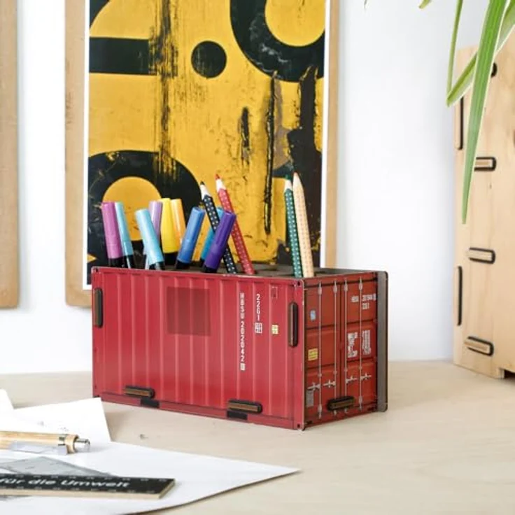 Werkhaus Container Penbox rot, Stifteköcher aus Holz mit 12 Fächern und kinderleichtem Aufbau – Bild 3