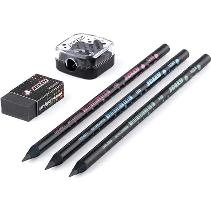JOLLY Next Generation Graphit Set 3 Graphitstifte HB Schwarzes Holz mit Radierer und Spitzer – Bild 4