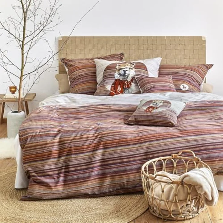 Irisette Flausch-Cotton Bettwäsche Zobel 8556 rot, Kinderbettwäsche mit weihnachtlichem Alpaka-Motiv – Bild 2