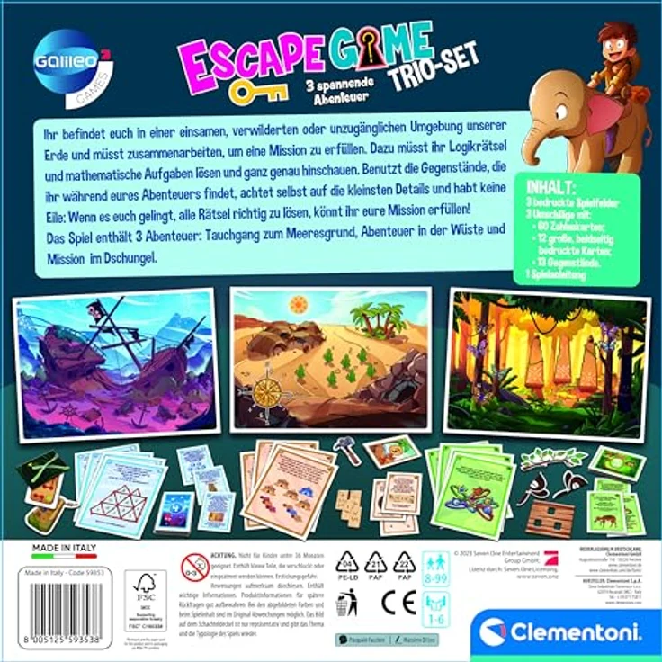 Clementoni Galileo Escape Games Trio-Set - Gesellschaftsspiel mit 3 Abenteuern in der Wildnis, Rätselspaß ab 8 Jahren – Bild 2