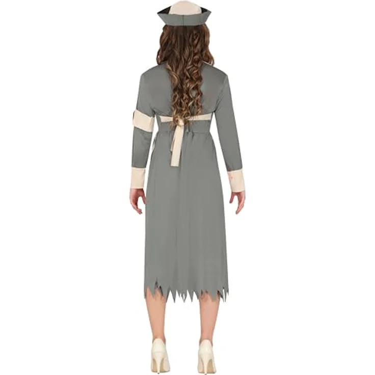 FIESTAS GUIRCA Tote Krankenschwester Kostüm, Kleid und Haarschmuck für Erwachsene, Größe 44-46 (XL), in Grau und Beige für Halloween und Gruselfeiern – Bild 3