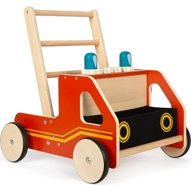 Small Foot Lauflernwagen Feuerwehr aus Holz, Modernes Laufhilfe für Feuerwehrfans, mit integriertem Bremssystem, für Kinder ab 12 Monaten, Blaulichter und Kurbelrad, 12540 – Bild 1