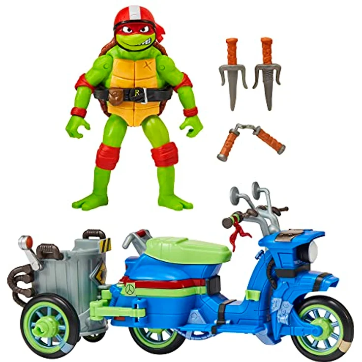 Merkloos TMNT Mutant Mayhem Ninja Battle Motor, Spielzeug-Sammelfigur mit Turtle Cycle und transformierbarem Seitenwagen, inklusive spezieller Waffen – Bild 3