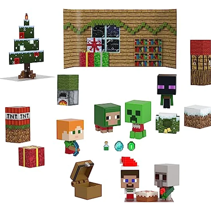 MINECRAFT Mob Heads Adventskalender - 24 Überraschungen mit Steve, Mobs und Zubehör im verpixelten Look des Videospiels, ausstanzbarer Verpackungsteile, für Fans ab 6 Jahren, HND33 – Bild 2