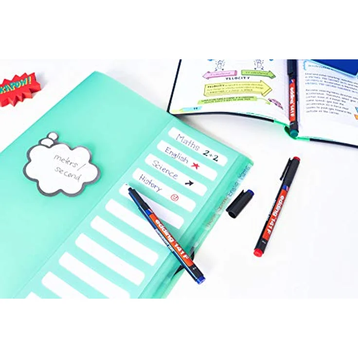 edding 141 F Permanenter Folienschreiber - 4er-Set - 4 Farben - Rundspitze 0,6mm - zum Schreiben auf Glas Kunststoff Folien und glatten Oberflächen - permanent schnelltrocknend wisch- und wasserfest – Bild 5