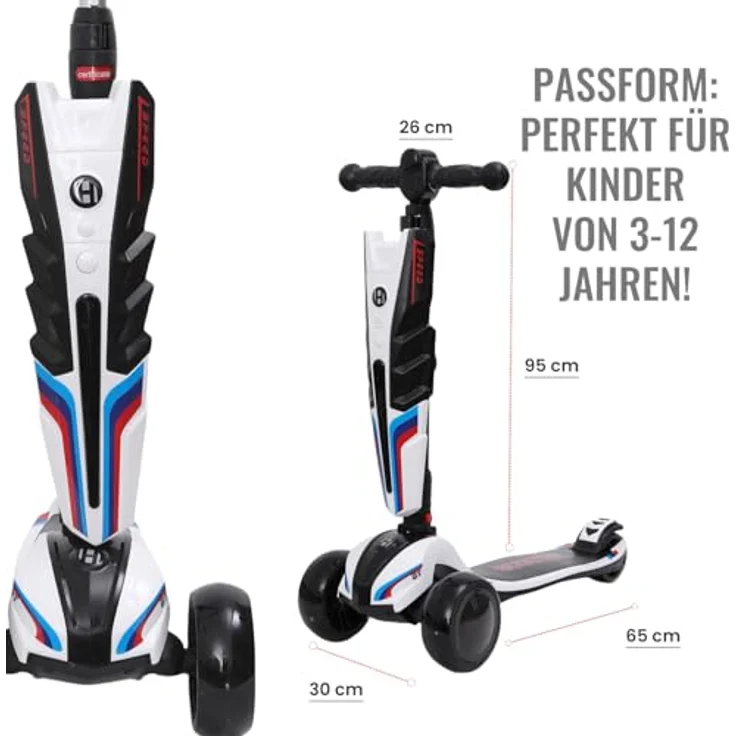 Europebazar Habib 3-Rad Roller mit LED-Licht, klappbar & bis 50kg belastbar, rot – Bild 8