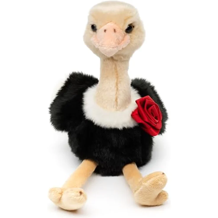Uni-Toys Blumen-Strauß - Vogel Strauß mit roter Rose, 28 cm Plüschtier, Kuscheltier aus 100% recyceltem Füllmaterial – Bild 1