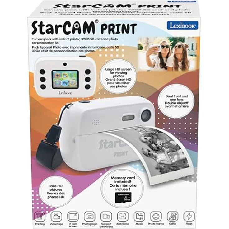 Lexibook Starcam Print (DJ150), Sofortdruck-Kamera mit 12 MP, SD-Karte und Fotopersonalisierung, inkl. 3 Rollen Thermopapier und 170 3D-Stickern – Bild 5