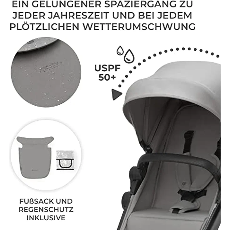 KinderKraft Newly 3in1 Mink Pro, Kombikinderwagen in Moonlight Grey mit einfachem Klappsystem und verstellbaren Elementen – Bild 7