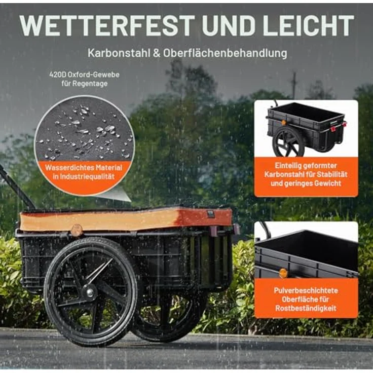 VEVOR Fahrradanhänger, Transportanhänger mit 40 kg Tragkraft, faltbar, wasserdichte Abdeckung, Universalkupplung, 40,6 cm Räder, passend für 640-711 mm Fahrradräder – Bild 3