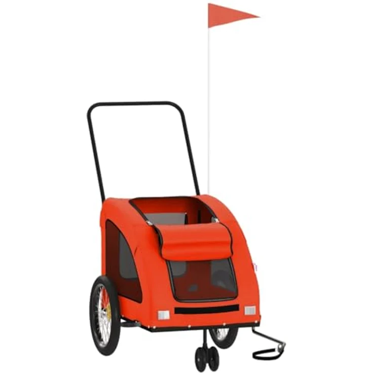 vidaXL Fahrradhundeanhänger Hunde Orange und Grau, Robuster Rahmen aus Eisen, Komfortables Oxford-Gewebe – Bild 7
