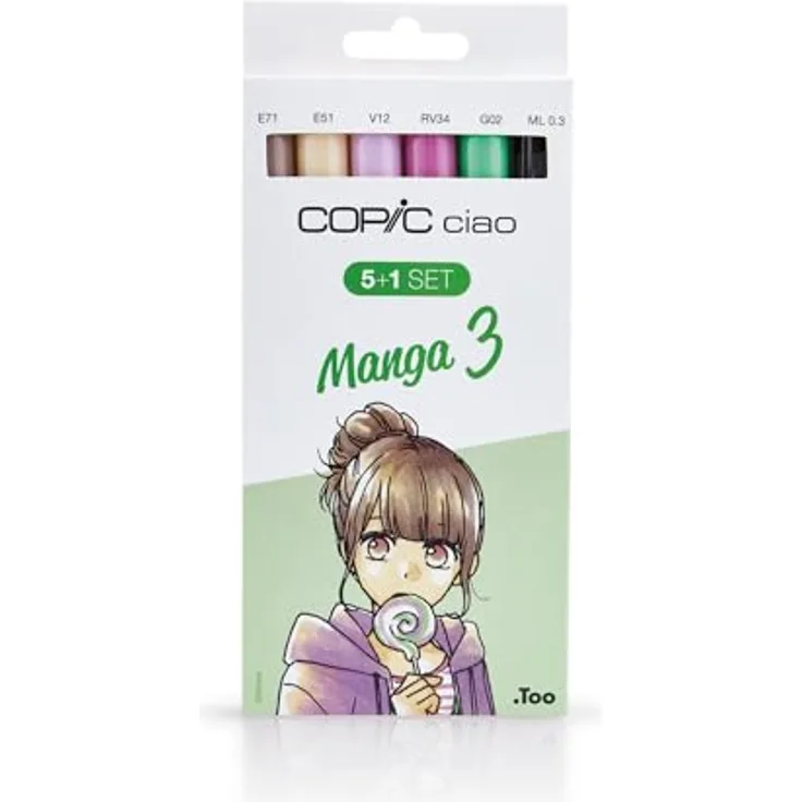 COPIC Ciao Marker 5+1 Set "Manga 3", Vielseitige Allround-Layoutmarker inkl. Multiliner 0,3 mm by Copic, Medium Broad-Spitze und Super Brush-Spitze