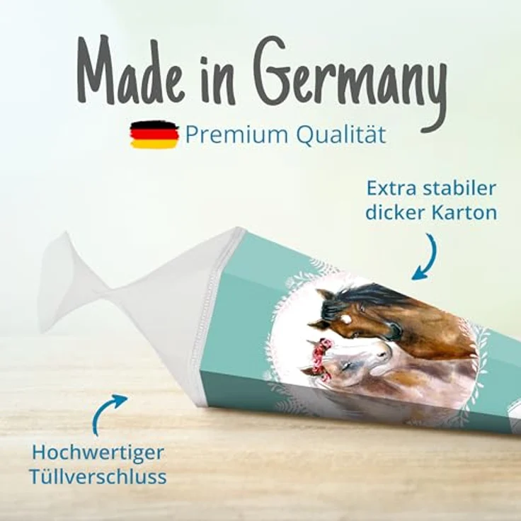 itenga Schultüte Mädchen 85cm, eckig mit Tüllverschluss, stabile Zuckertüte mit Motiven (Einhorn, Pferd, Meerjungfrau) – Bild 5