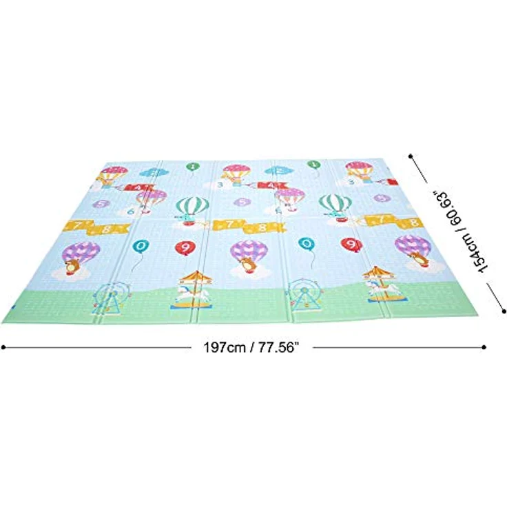 Teamson Kids Fantasy Fields Heißluftballons, Doppelseitige Baby Spielmatte 1.97m x 1.54m mit Schaumstoffpolsterung und Reißverschlusstasche – Bild 3