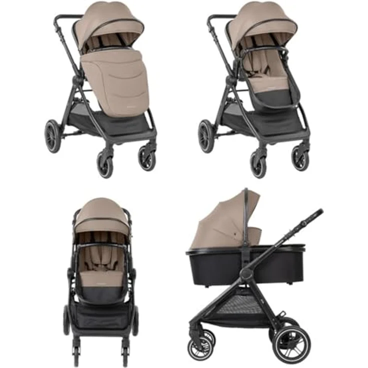 Kikka Boo Kombikinderwagen Ava 3 in 1, mit Babyschale und Gummirädern, Farbe: beige – Bild 4