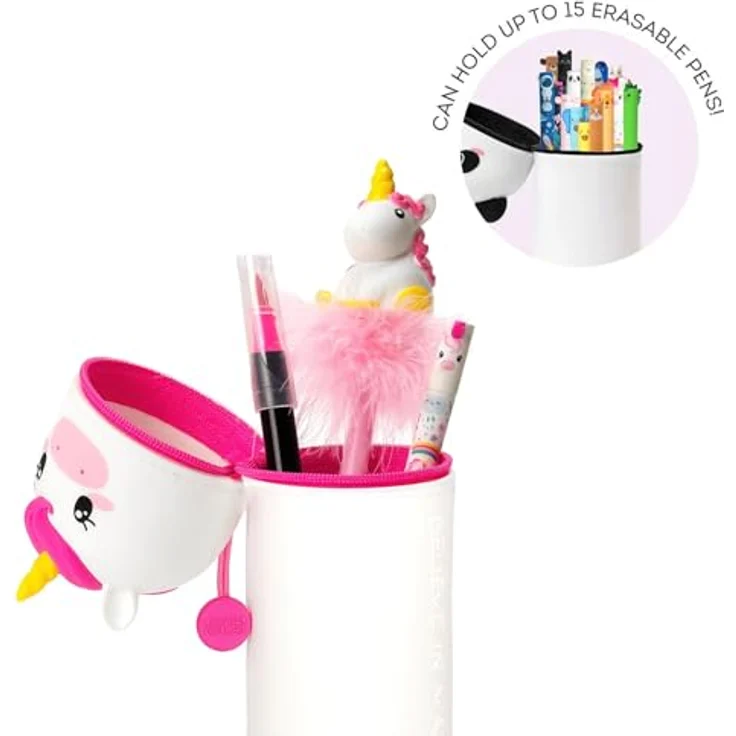 LEGAMI - 2-in-1 Weiche Silikontasche - Kawaii, Einhornförmige Schultasche, Tischstifthalter, Reißverschluss, Silikon, Stiftetasche Buntstifte Marker, H 18,5 cm - Pink – Bild 2