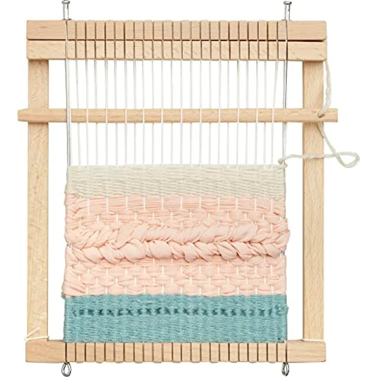Micki Webrahmen Kinder - Kinder Webrahmen mit Garn und Webnadel - Bastelset Kinder 3 Jahre und älter - Weben für Kinder DIY Set - Webrahmen viereckig - Webstuhl Kinder basteln - Holz Webrahmenset mit viereckigem Rahmen und vielfältigem Garn - by – Bild 1