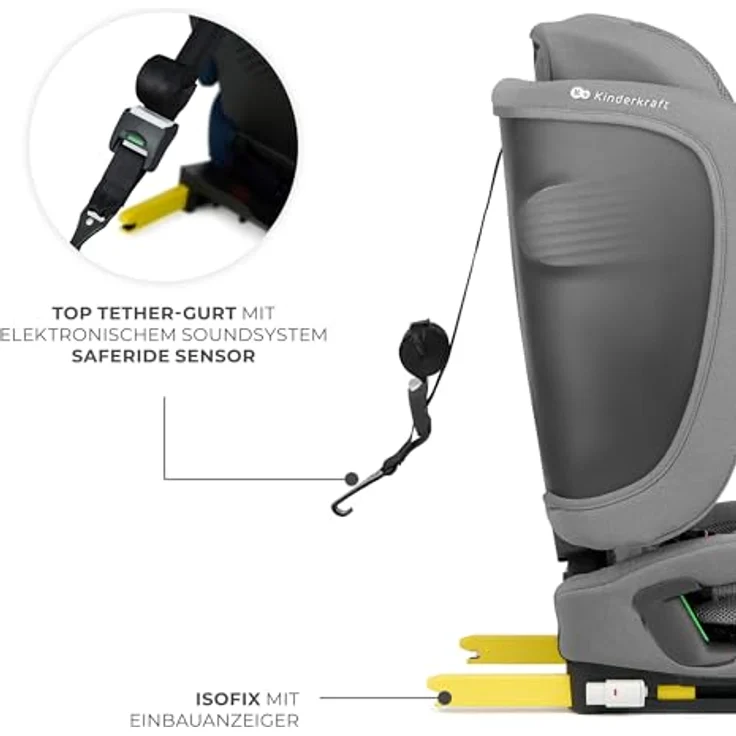 Kinderkraft Fix2Go Autokindersitz, 9-36 kg mit Schlaffunktion, Neigungsverstellung und SAFERIDE Sensor, Grey – Bild 6